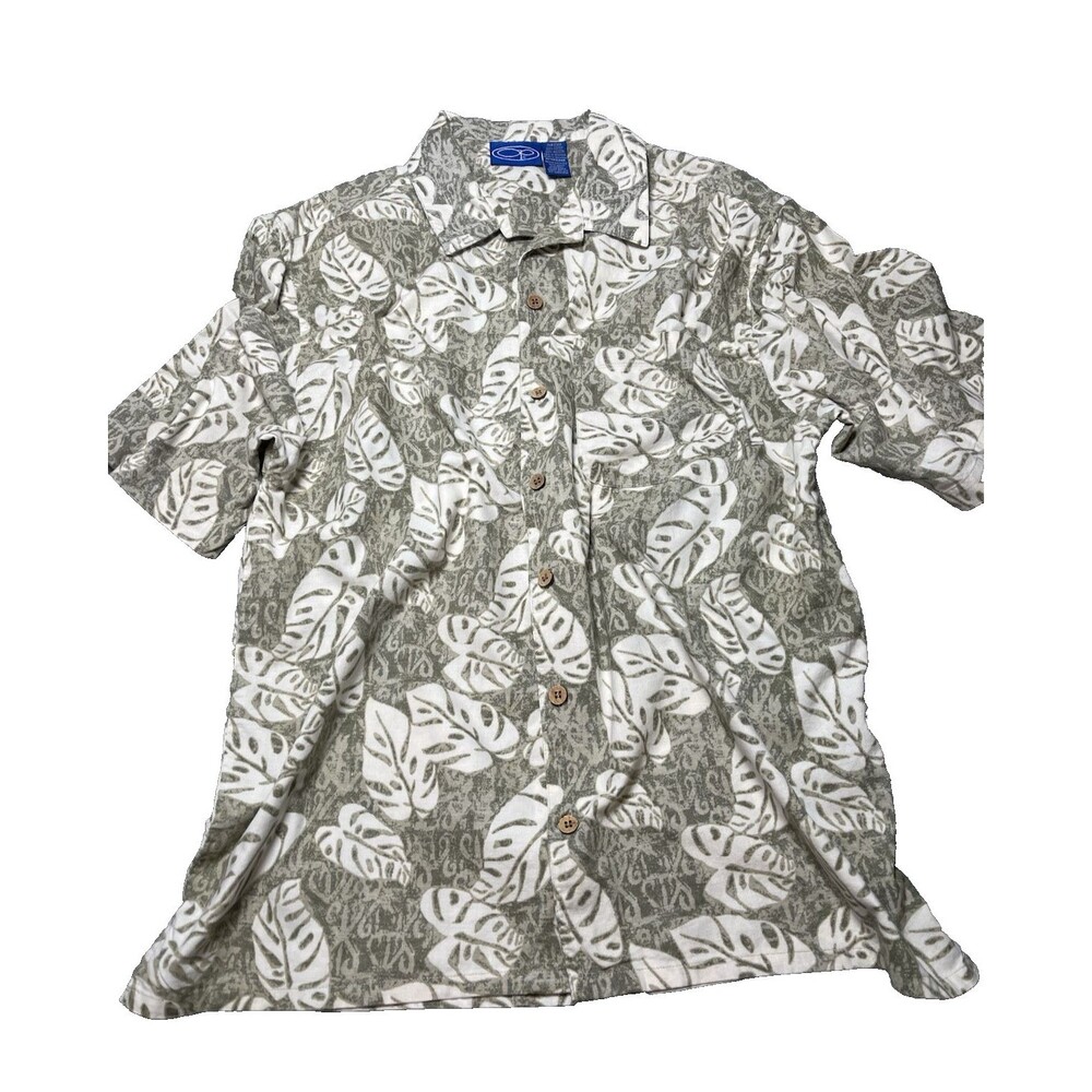 Vintage Ocean Pacific OP button up mens shirt Med Monstera print Aloha Hawaiian